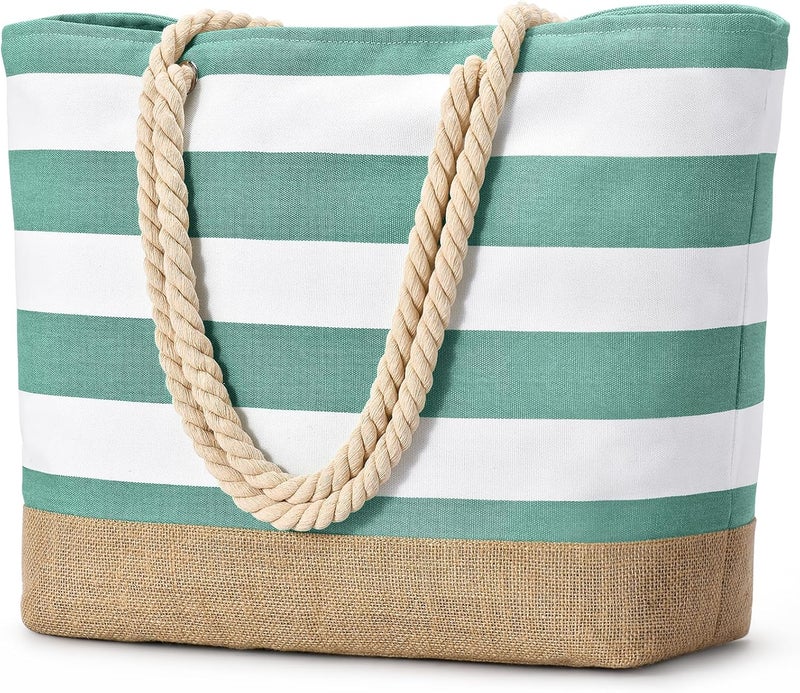 Becokan Beach Bags for Women Large Canvas Beach Tote Bag Beach Bags Waterproof Sandproof Swim Pool Bag Travel Essentials - Image 1